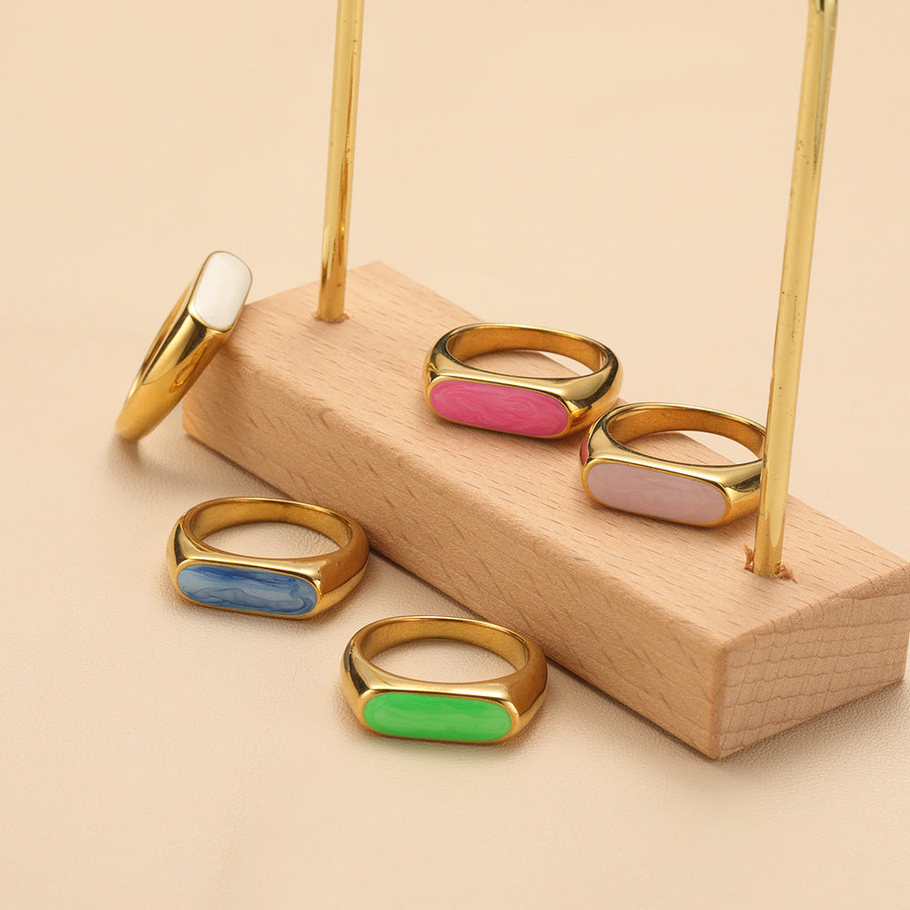 Wholesale Multicolor Oil Drop Geometric Titanium Steel Gold Plated Ring
