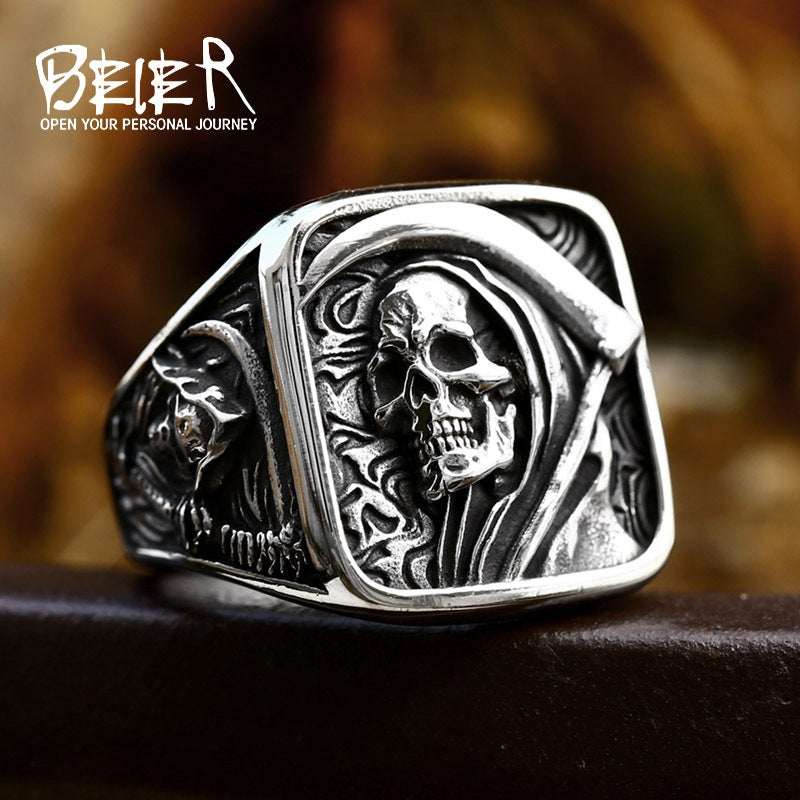 Wholesale Punk Hip-Hop Death Skull Stainless Steel Ring