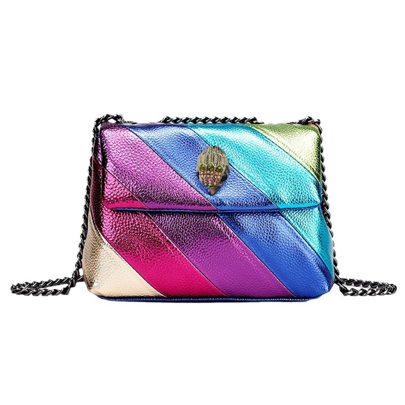 Wholesale Rainbow Contrasting Color Splicing Bag Eagle Bird Head Chain Shoulder Crossbody Bag