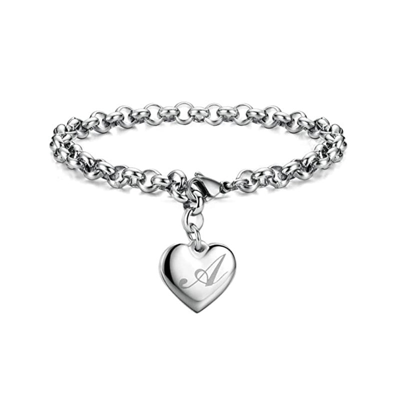 Wholesale Alphabet Pendant Stainless Steel Heart Bracelet