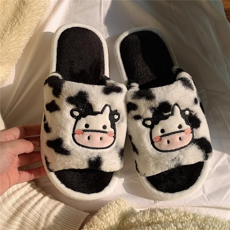 Wholesale Winter Cute Cartoon Plush Cow Cotton Slippers