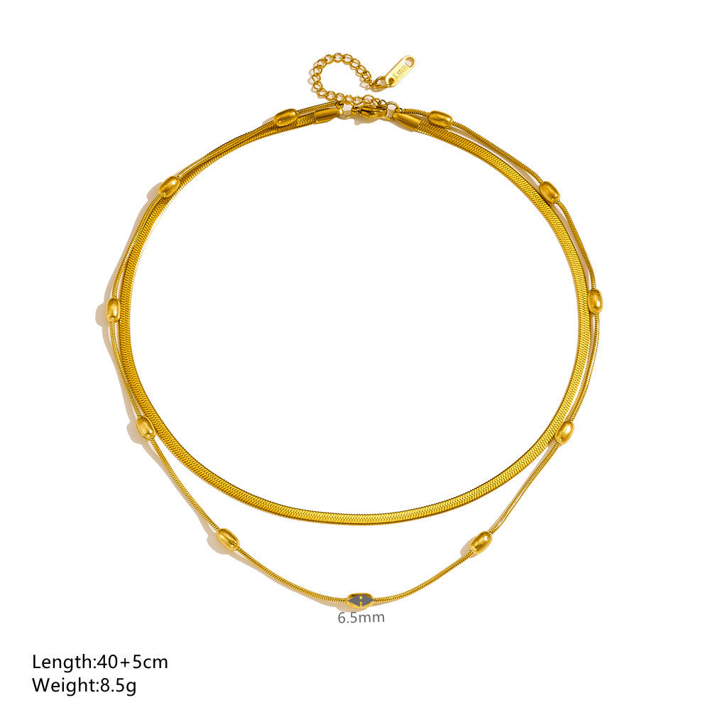 Wholesale Rice Grain Bead Blade Chain Double Layer Stacked Titanium Steel Necklace