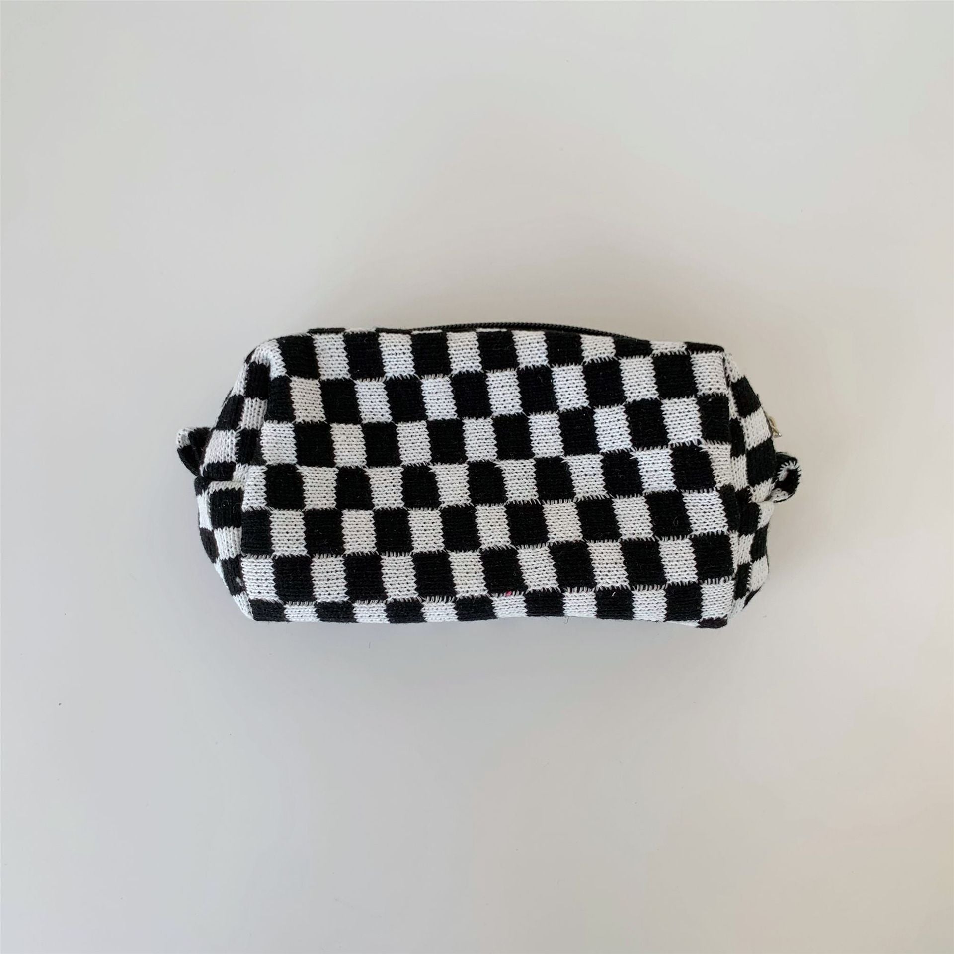 Wholesale Wool Checkerboard Knitted Storage Bag Large Capacity Toiletry Bag