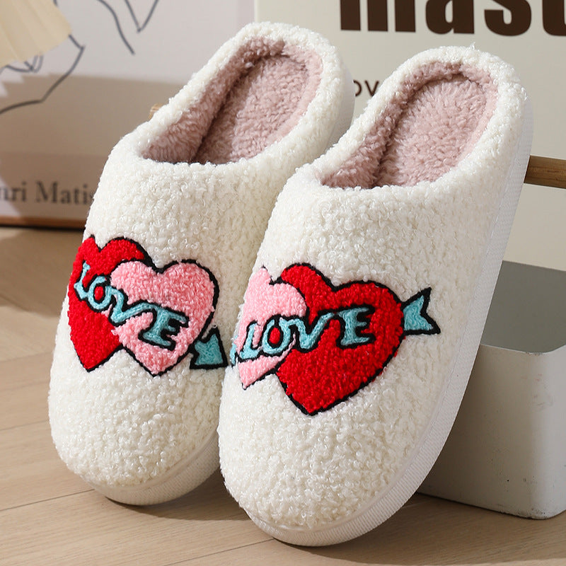 Wholesale Valentine's Day Smiling Face Big Love Plush Cotton Slippers