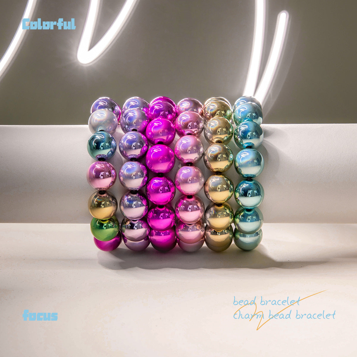 Wholesale Dopamine Colorful Gradient Beaded Bracelet