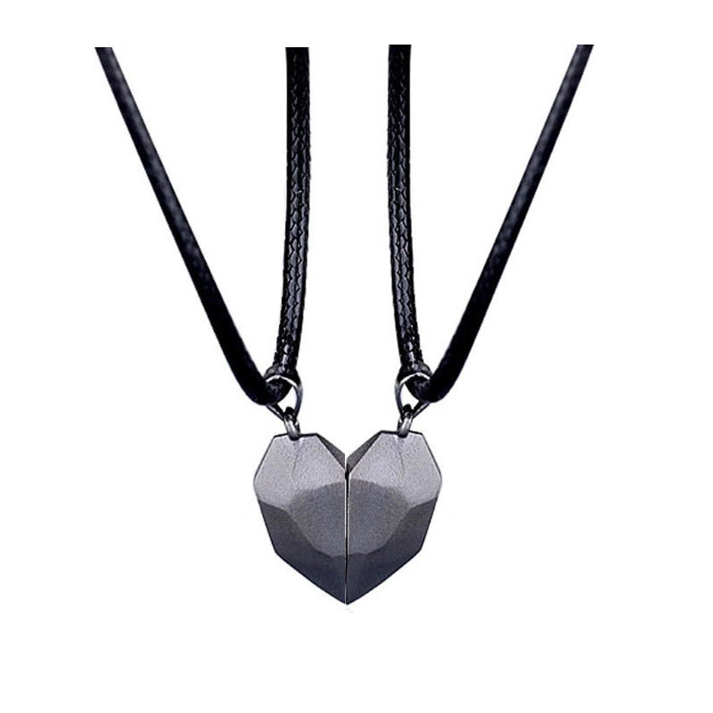 Wholesale Couple Love Necklace Magnet Wishing Stone Pendant Broken Heart Clavicle Chain Heart Shaped Necklaces