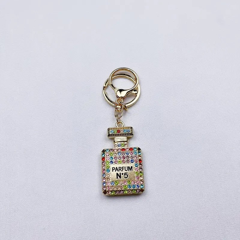 Wholesale Diamond-studded perfume bottle creative metal keychain