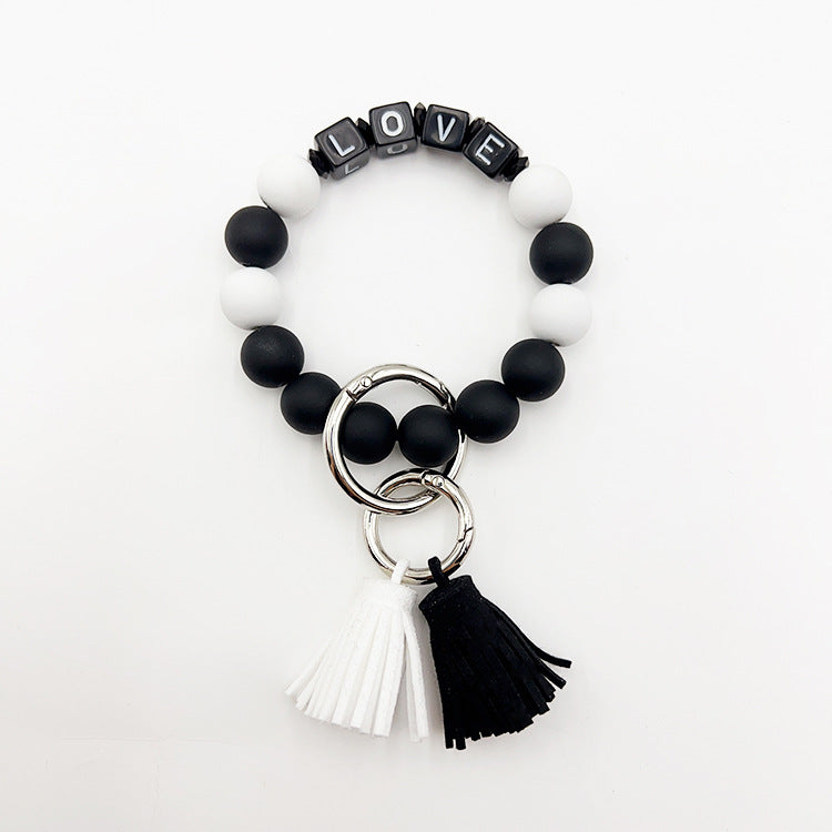 Wholesale Colorful Silicone LOVE Beaded Tassel Wrist Keychain