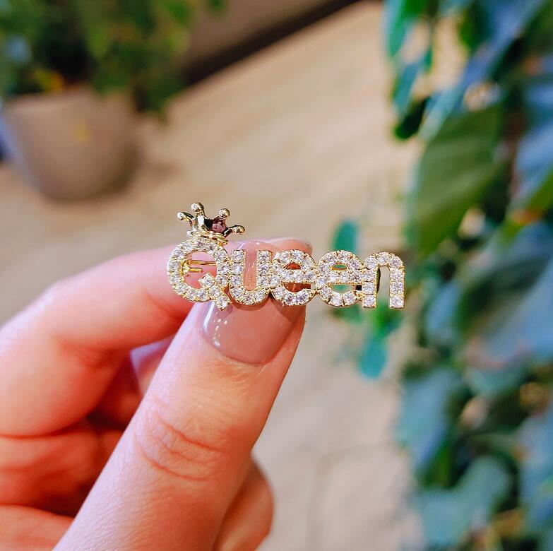 Wholesale Cute Letters QUEEN Sparkling Alloy Brooch