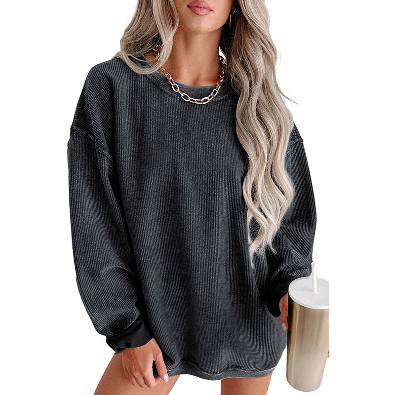 Wholesale of Women's Polyester Solid Color Pullover, Threaded Knitted Long Sleeved Hoodies