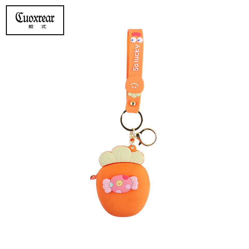 Wholesale Cute Radish Strawberry Mini Coin Purse Silica gel Keychain