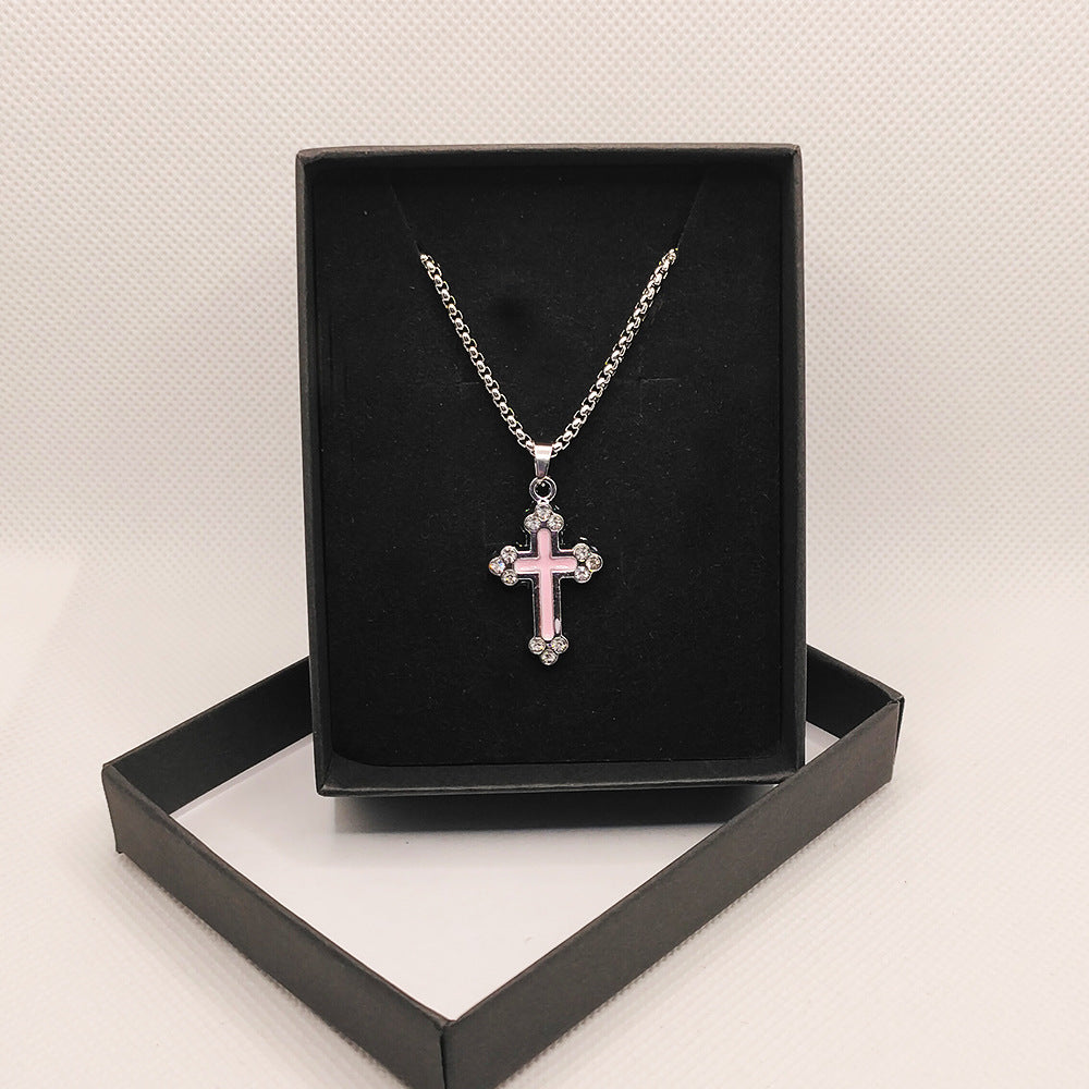 Wholesale Oil Dripping Hollow Cross Diamond Alloy Necklace