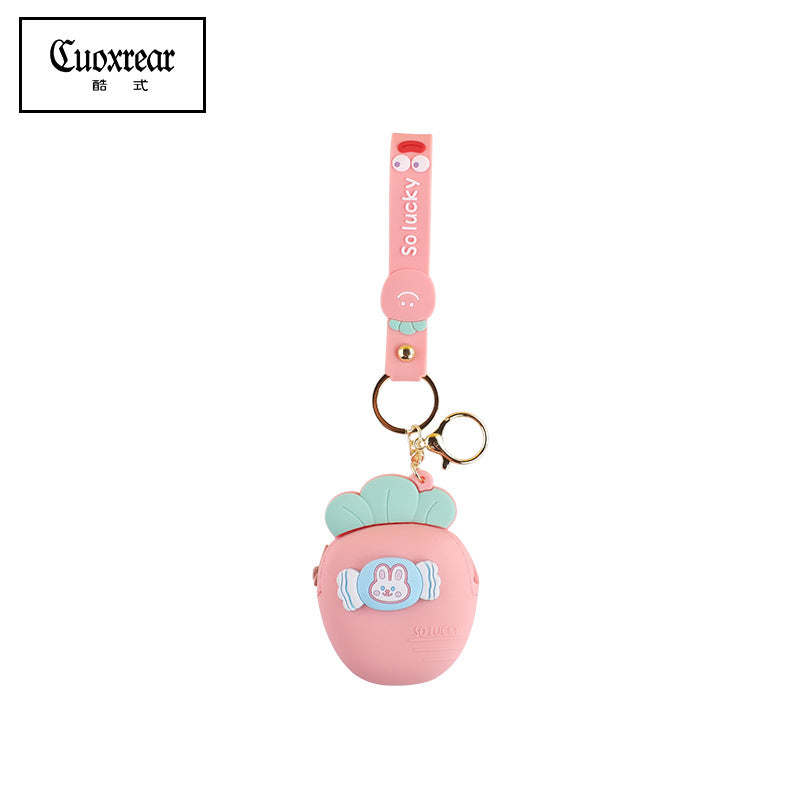Wholesale Cute Radish Strawberry Mini Coin Purse Silica gel Keychain