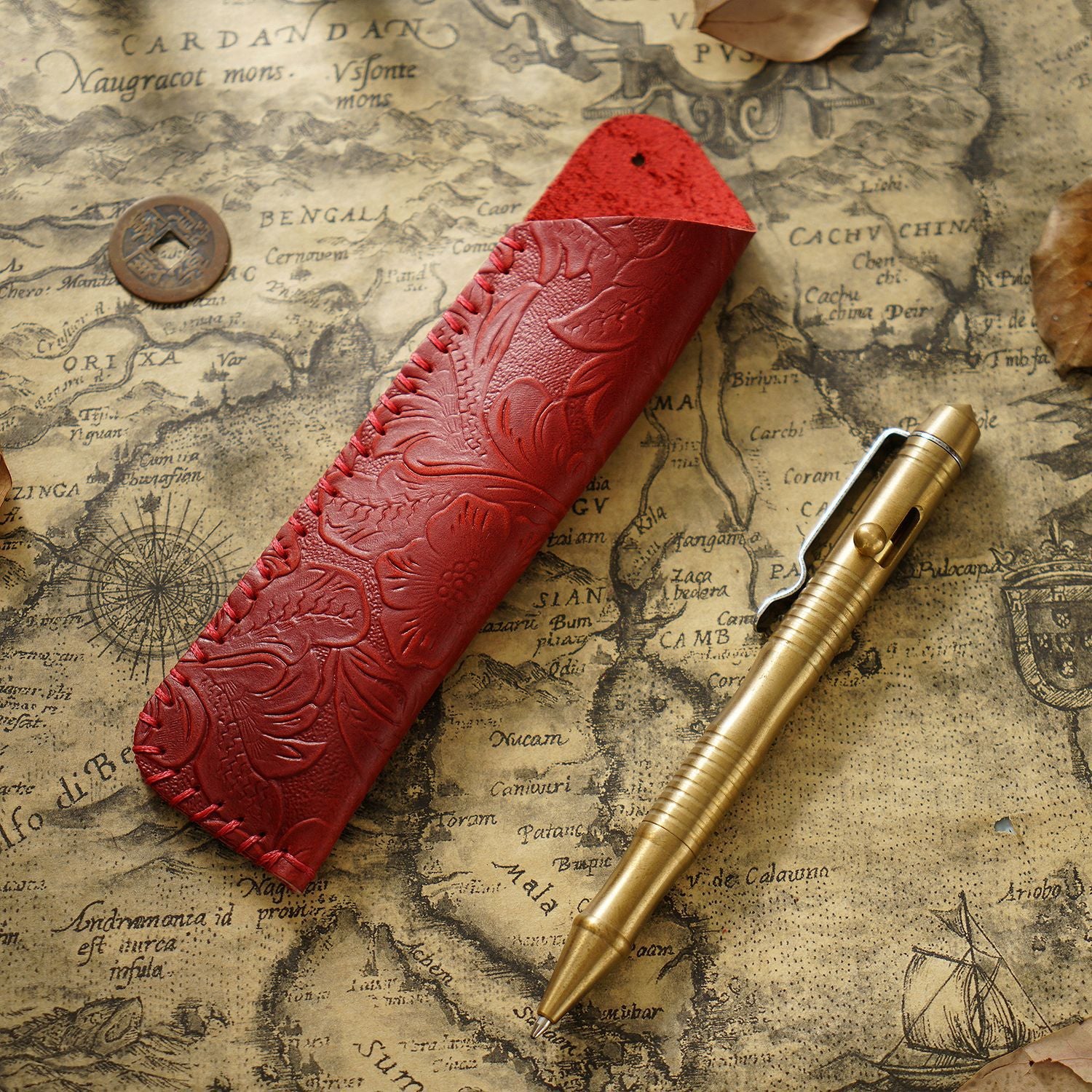Wholesale Vintage handmade top layer cowhide leather pen case