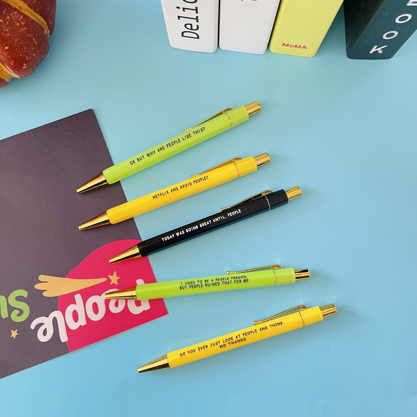 Wholesale Pens People Mock 5PCS Plastic Ballpoint Pen Paper Card Set