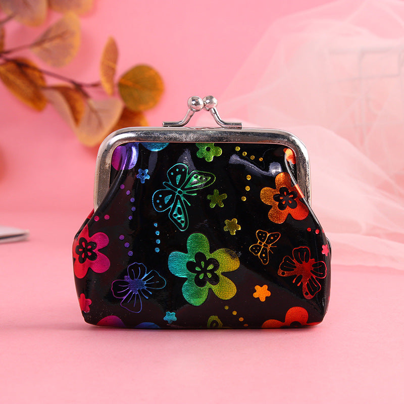 Wholesale leather small flower sequin buckle coin purse
