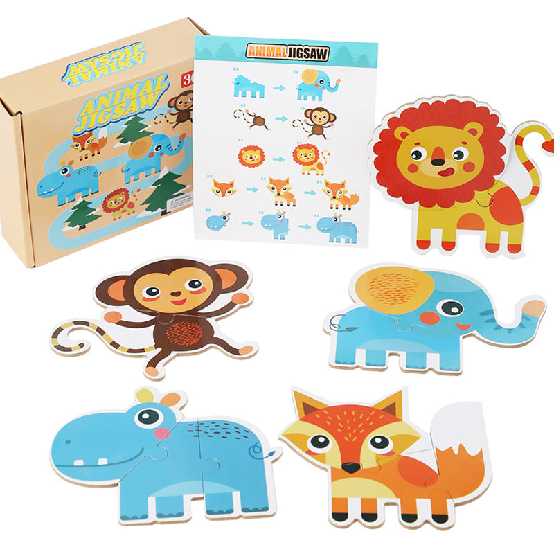 Wholesale Children's Wooden Three-dimensional Early Education Enlightenment Cartoon Animal Digital Cognitive Assembling Puzzle Toy
