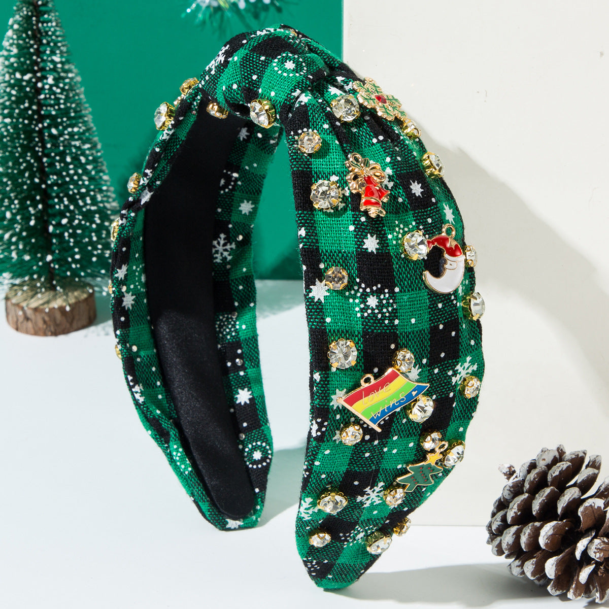 Wholesale Christmas Check Fabric Knotted with Small Scented Headbands
