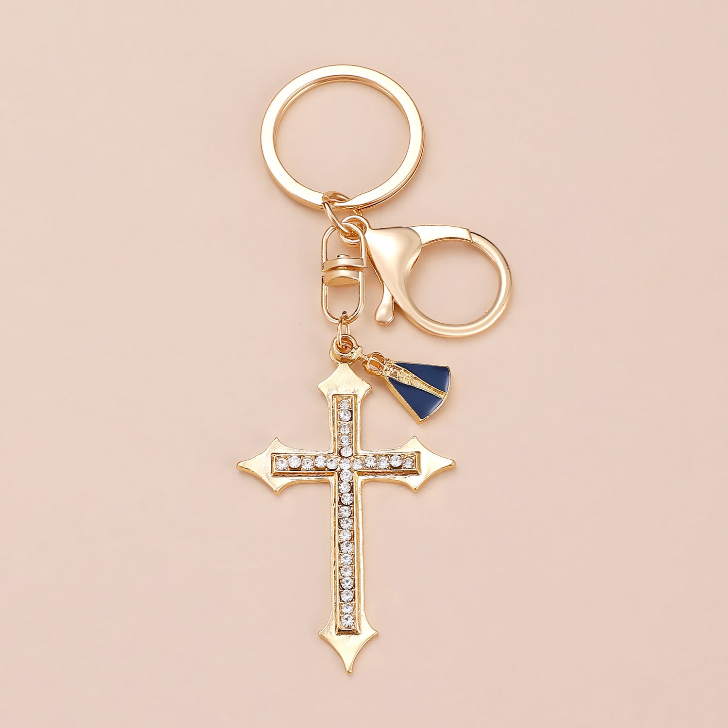 Wholesale Gold-plated rhinestone cross keychain