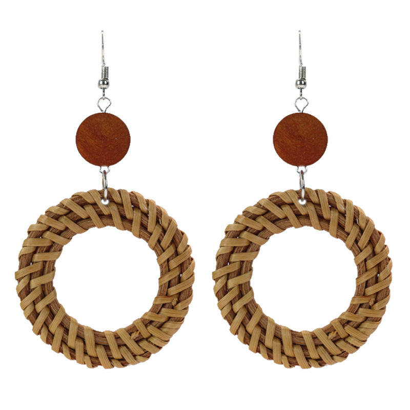 Wholesale Straw Rattan Woven Alloy Earrings