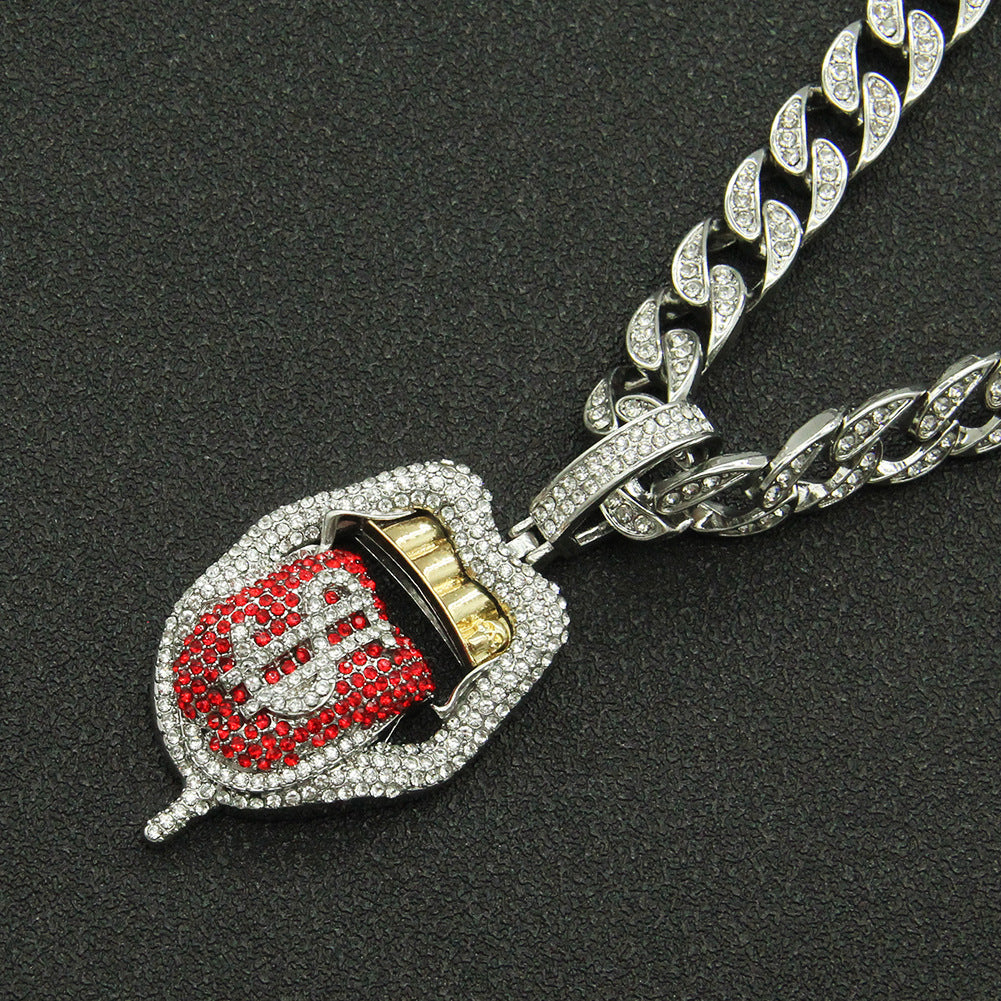 Wholesale Hip Hop Rap Rap Decorated Full Diamond Three-dimensional Dollar Tongue Pendant