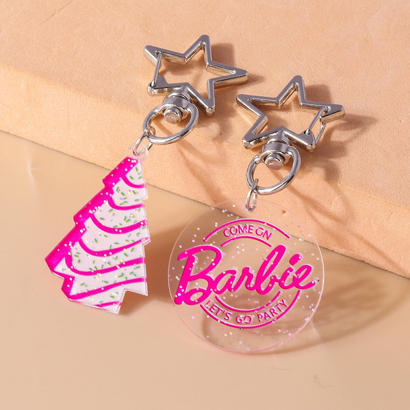 Wholesale Pink Christmas Tree Round Key Chain