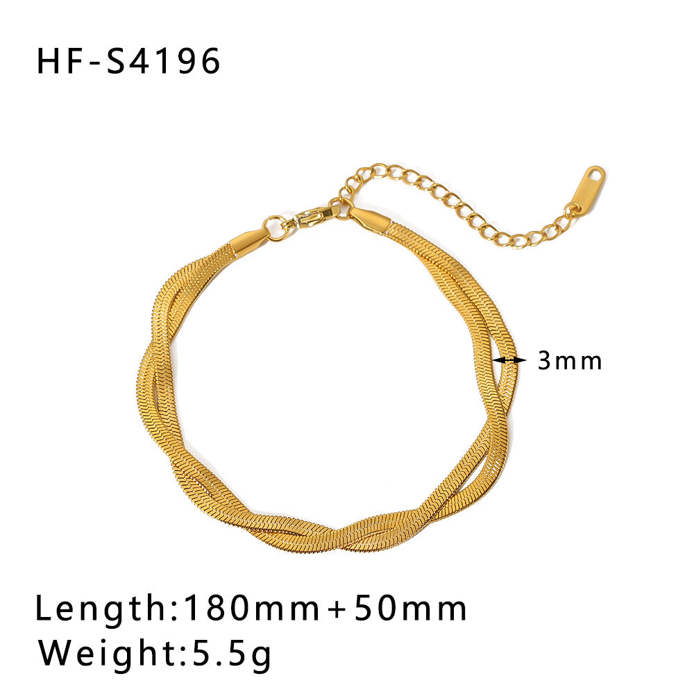 Wholesale Double Layer Flat Snake Pearl Style Gold Plated Shell Cuban Chain Bracelet