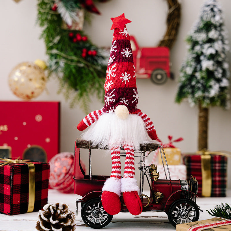 Wholesale Christmas Decorations Faceless Doll Forest Old Man Snowflake Knitted Hat with Light