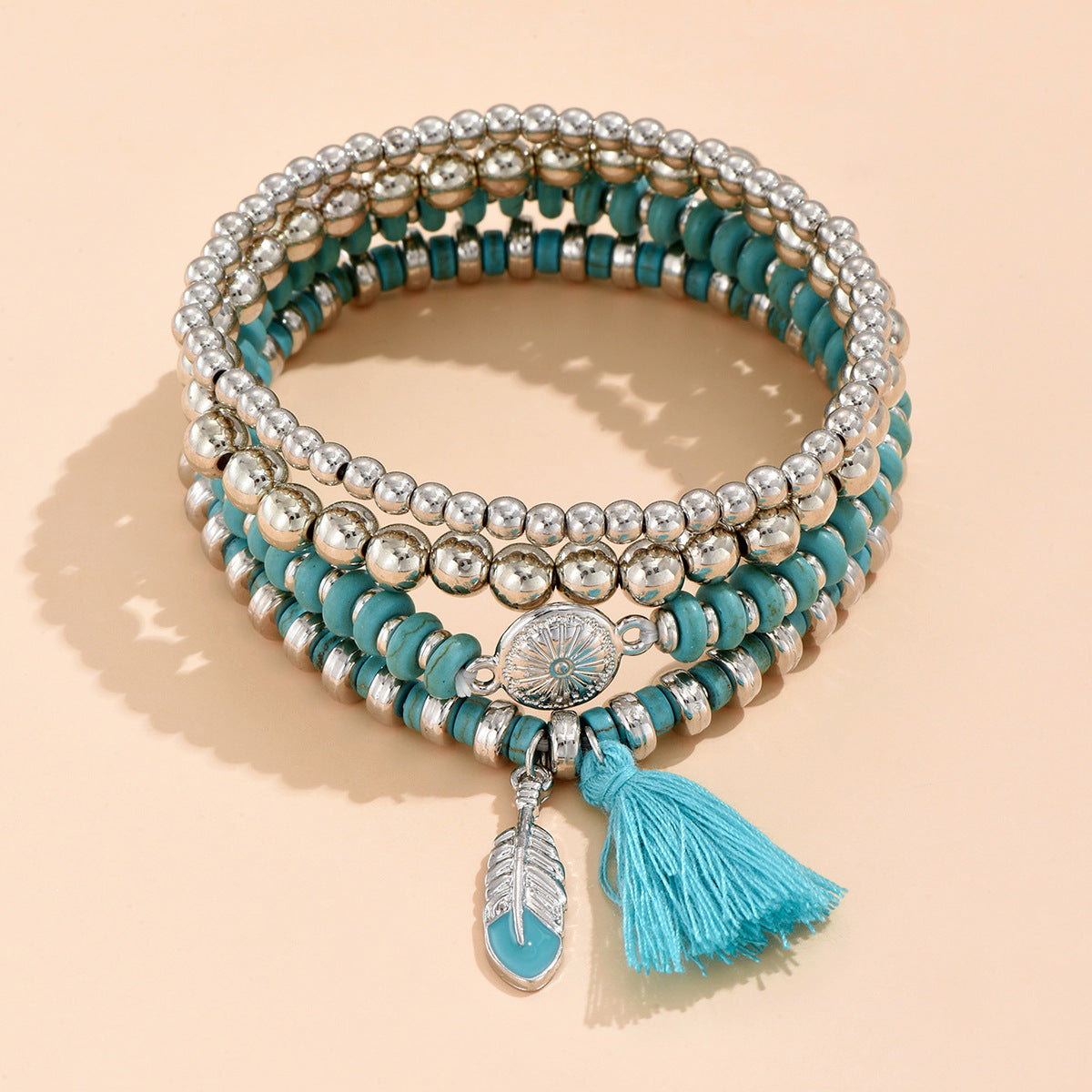 Wholesale Vintage Turquoise Alloy Beaded Bracelet Set of Four