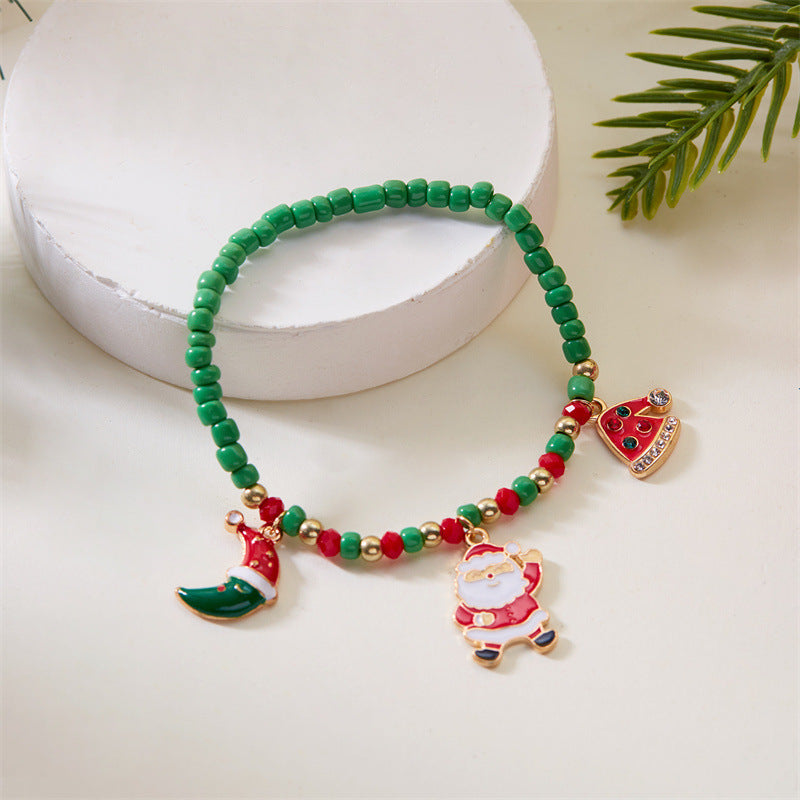 Wholesale Christmas  Christmas Tree Cane Pendant Rice Bead Bracelet