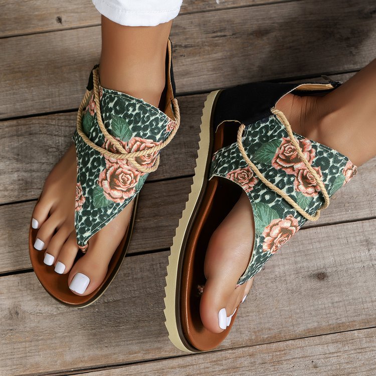 Wholesale New summer printed flat thong beach sandals