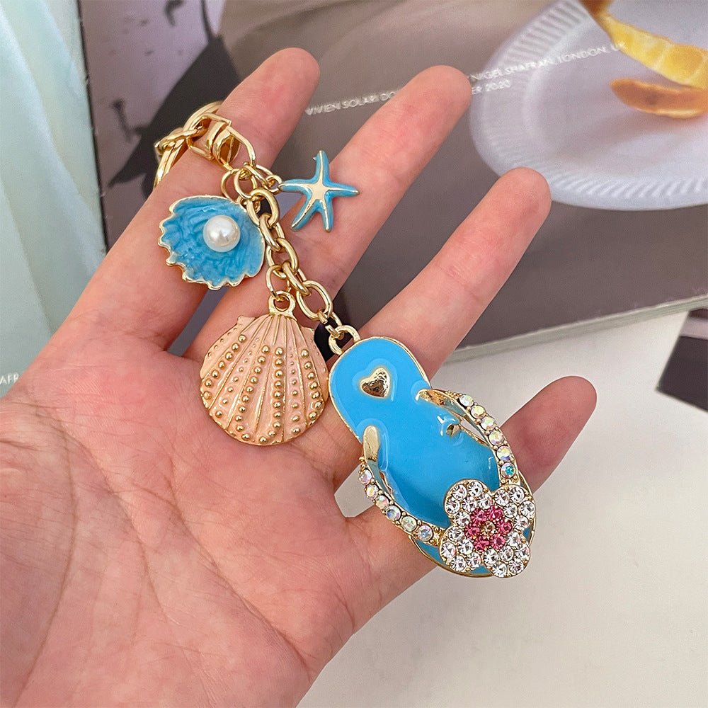 Wholesale Diamond-studded slippers car keychain