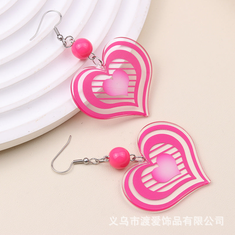 Wholesale Candy Color Multi-layer Striped Heart Acrylic Personalized Fashion Earrings