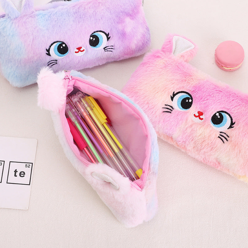 Wholesale of New Cat Large Capacity Plush Zipper Pen Bags