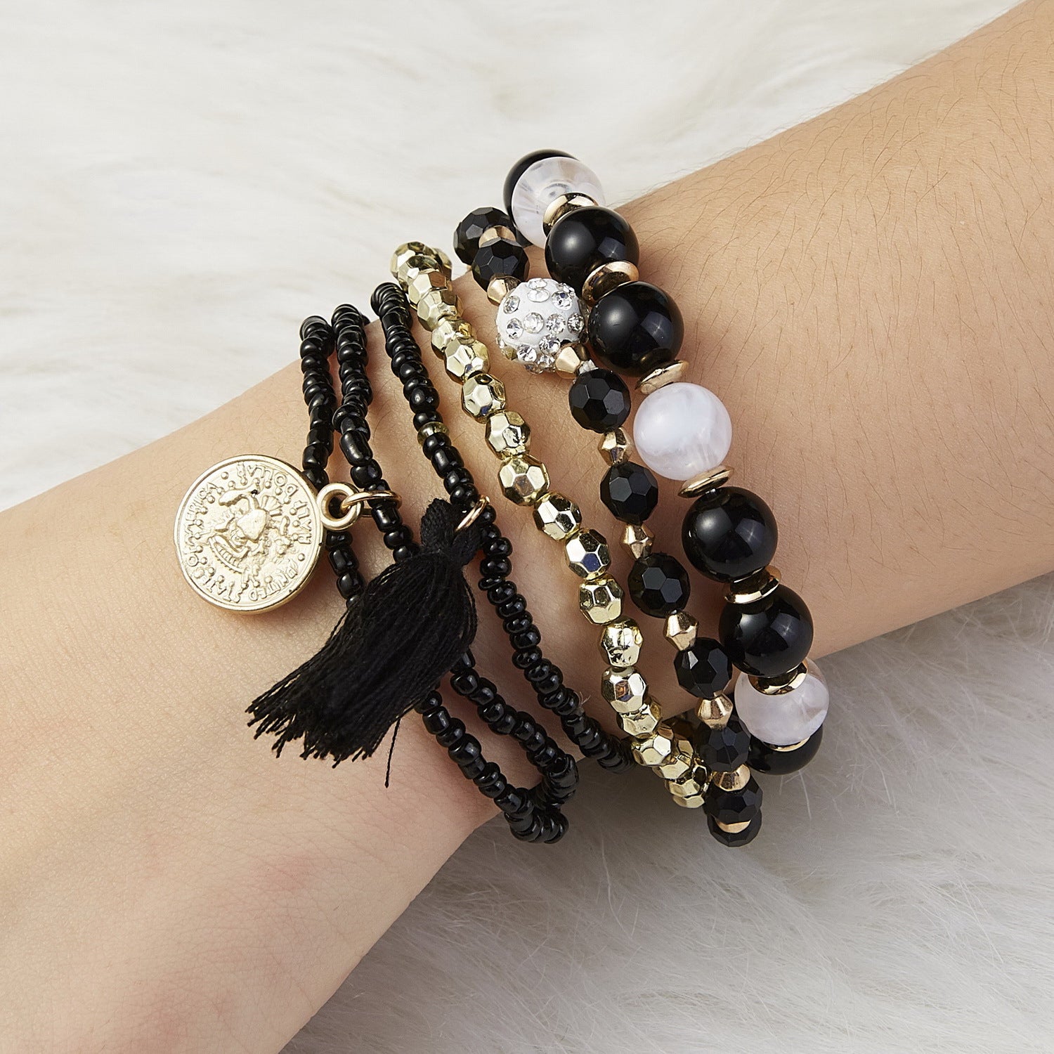 Pulsera multicapa con cuentas al por mayor 6pcs Beauty Coin con cuentas con cuentas