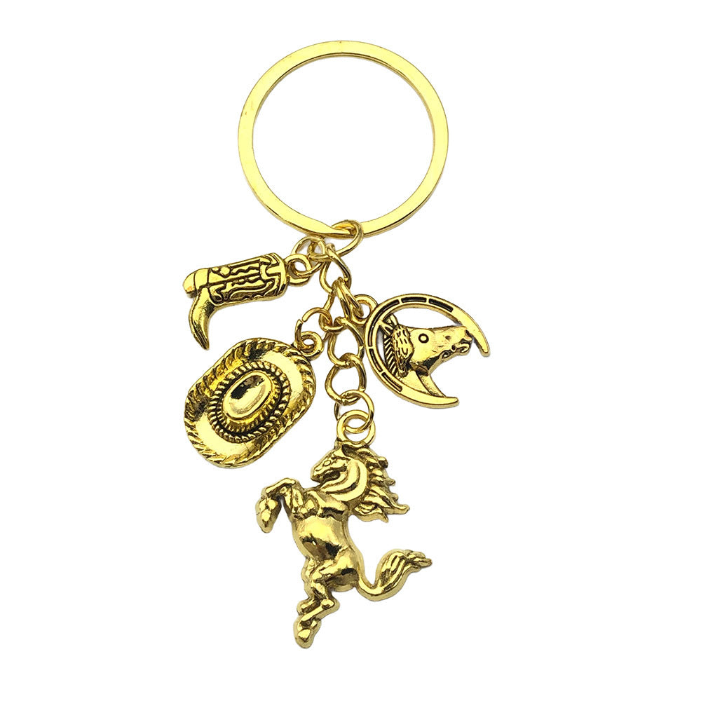 Wholesale Gold-plated Western Cowboy Hat Boots Horse Keychain