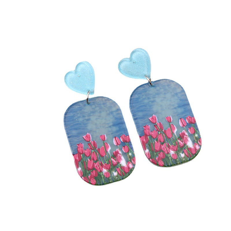 Wholesale Floral Heart Geometric Simple Fashion Personality Acrylic Print Earrings