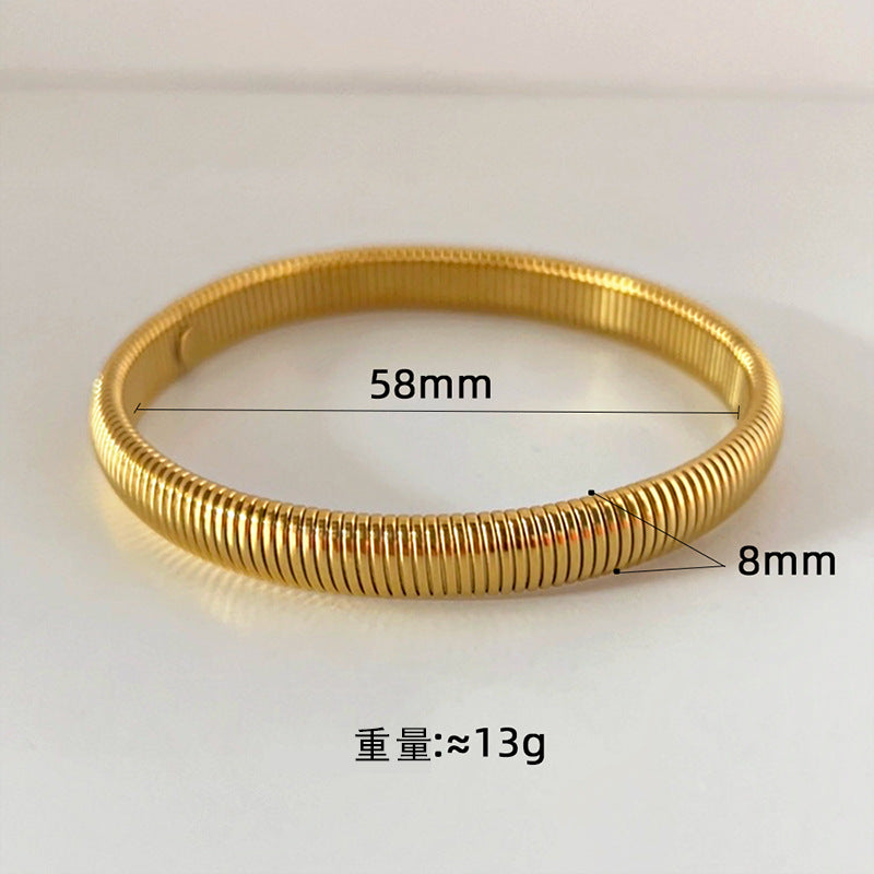 Wholesale Stainless Steel Gold Stretch Snake Bone Wide Bracelet