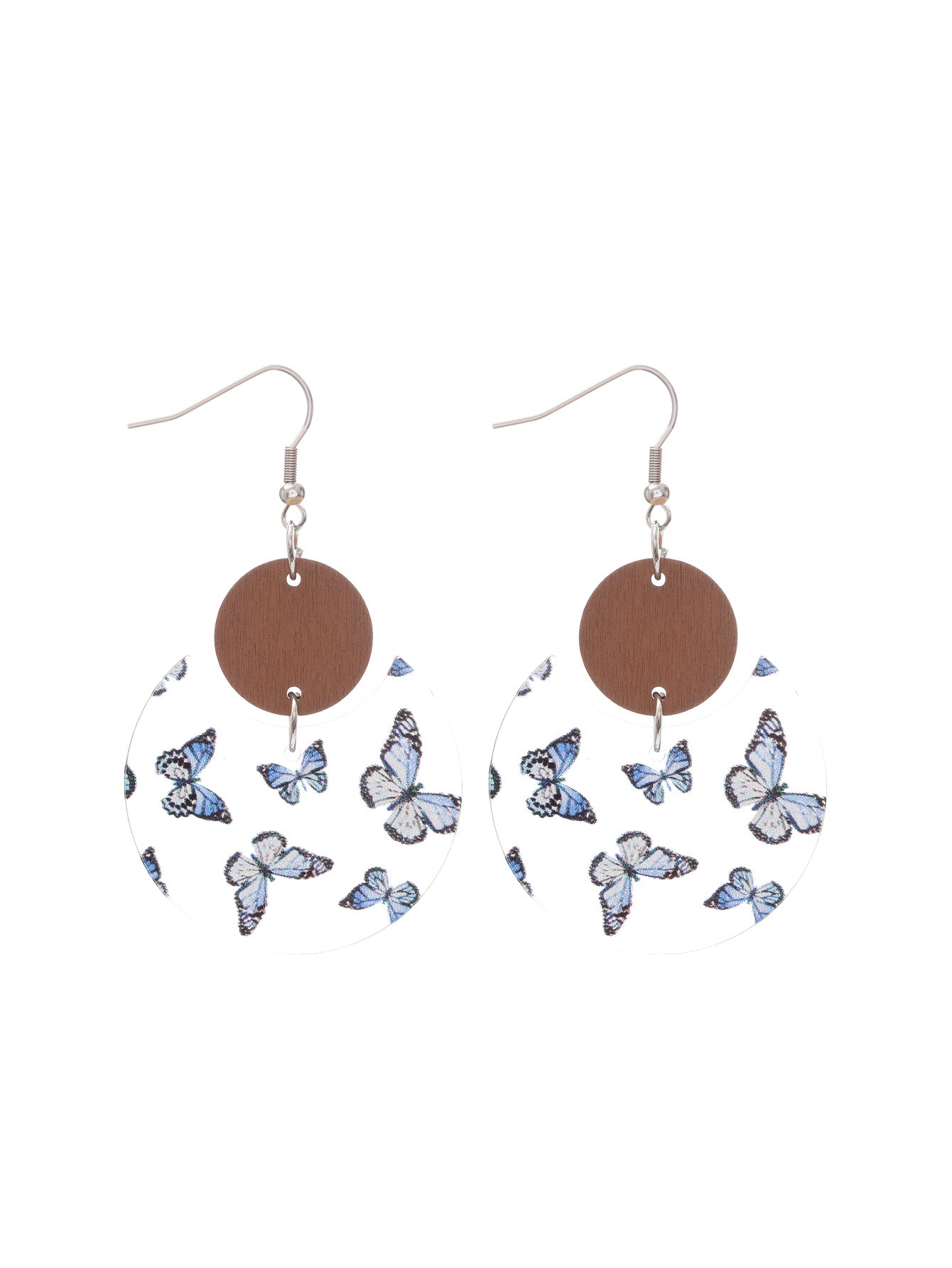 Wholesale Butterfly print acrylic and wood panel earrings