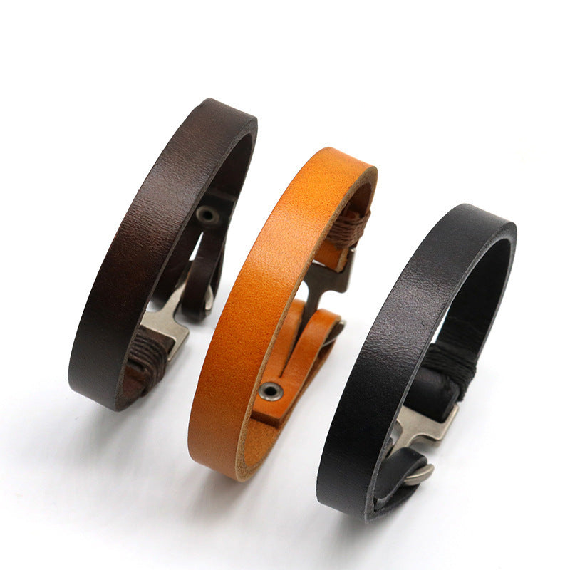 Wholesale Cowhide Smooth Personalized Boat Anchor Woven Bracelet