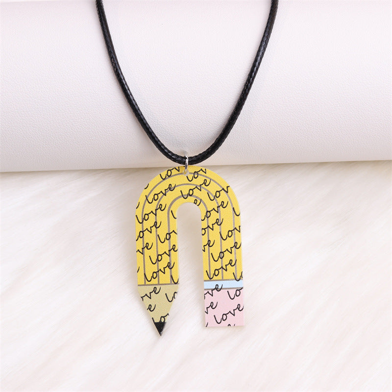 Wholesale Valentine's Day Rainbow Love Pencil Acrylic Necklace