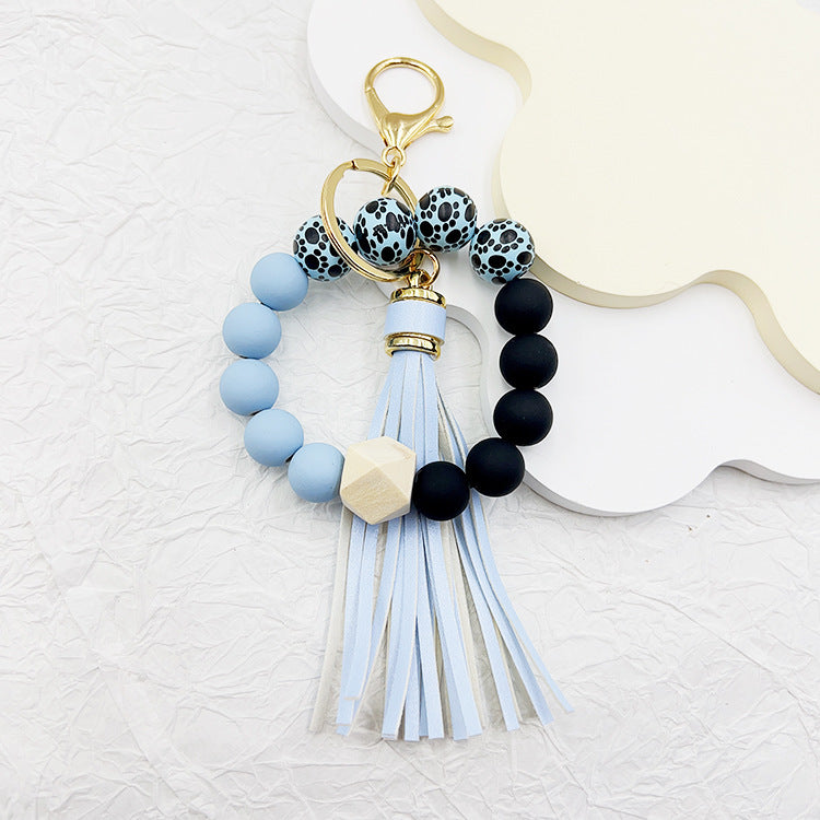 Wholesale Silicone Beads Tassel Wood Beads Wrist Keychain