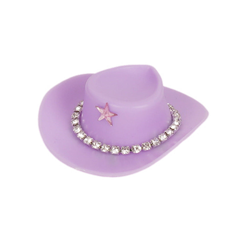 Wholesale Pink cowboy hat with diamond chain hairpin toy doll accessories hat plastic hat