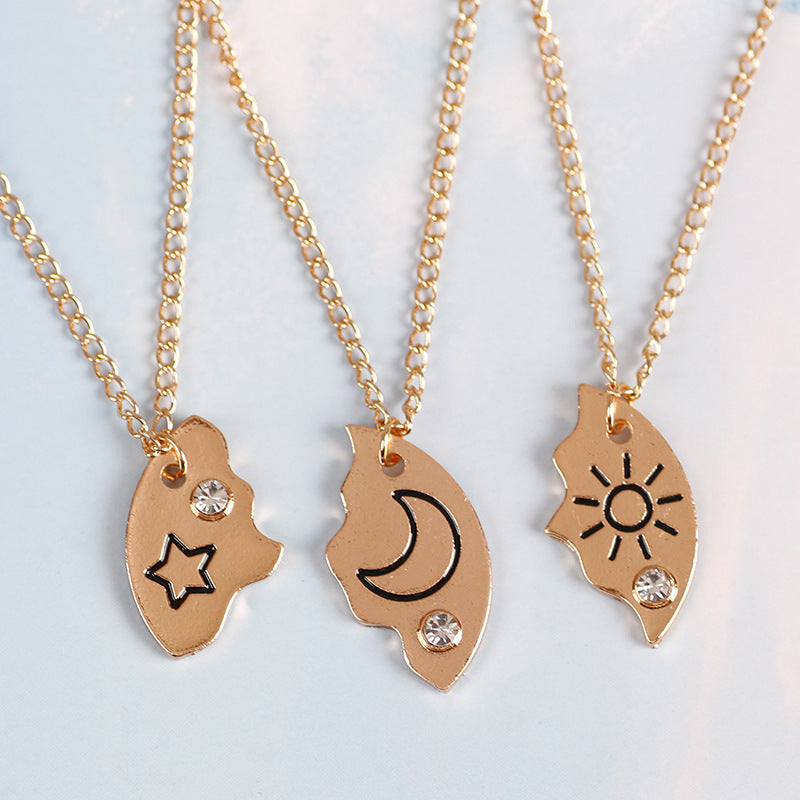 Wholesale Sun, Moon and Stars Stitching Good Friends Diamond Necklace