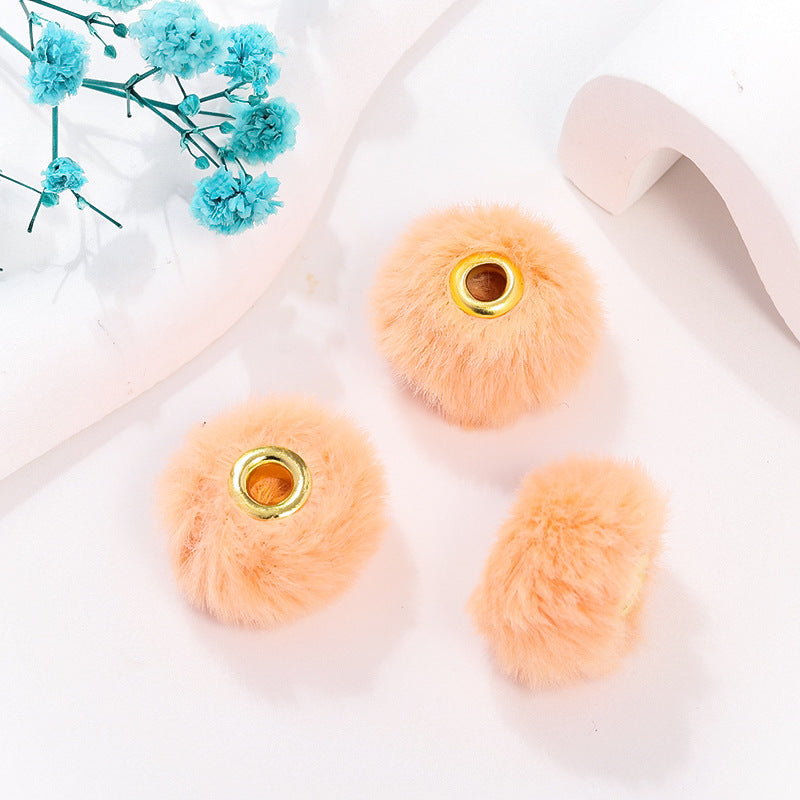 Wholesale 100pcs/pack 20mm Copper Small Fragrance Style Straight Hole Imitation Rabbit Hair Ball Spacer Beads DIY