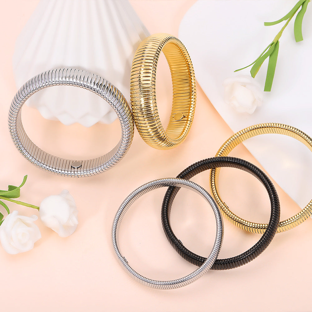 Wholesale Stainless Steel Bracelet Titanium Steel 18k Gold Plated Elastic Couple Bracelet