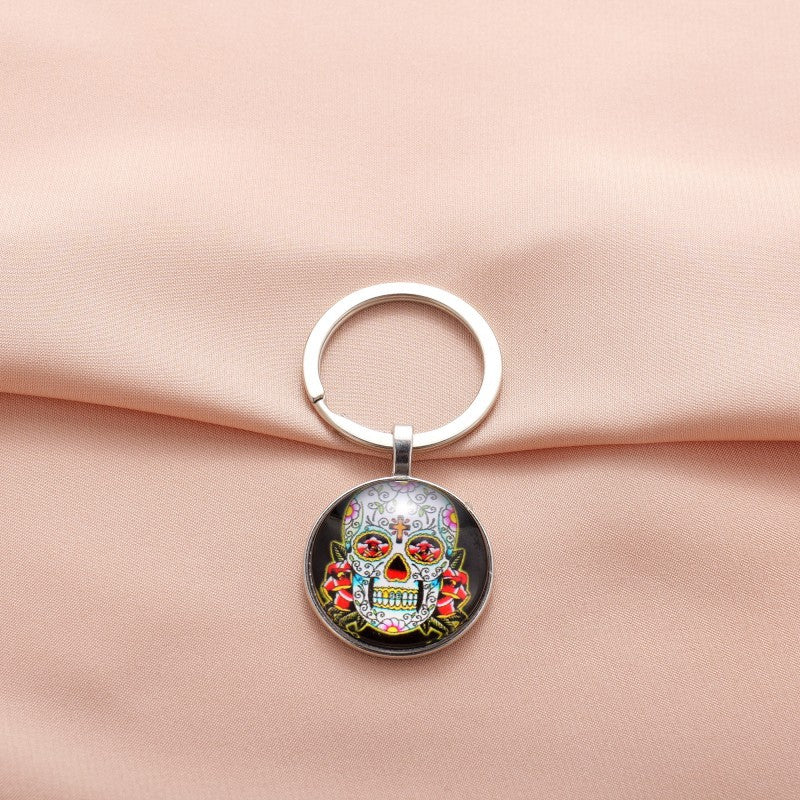 Wholesale Mexican Skeleton Time Gemstone Metal Keychain