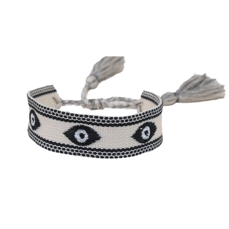 Wholesale Cord Embroidered Logo Devil's Eye Woven Tassel Bracelet