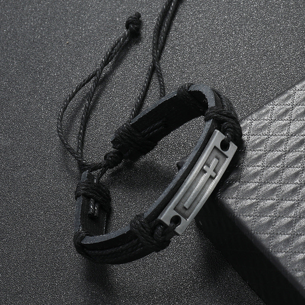 Wholesale Alloy Woven Men's Retro Hemp Rope Leather Bracelet