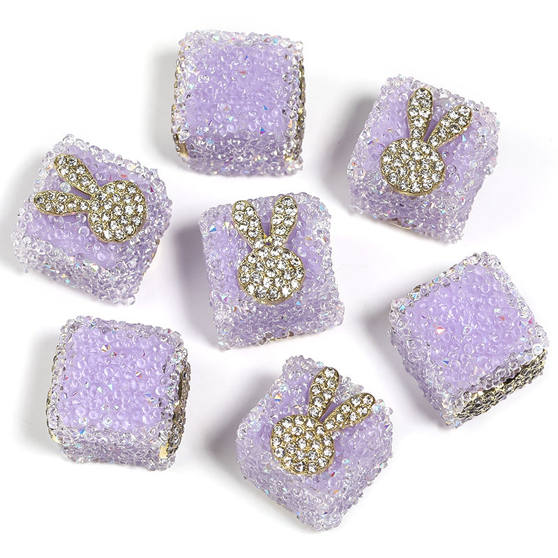 Wholesale 5pcs/pack Rhinestone Color Love Bow Square Sugar Beads